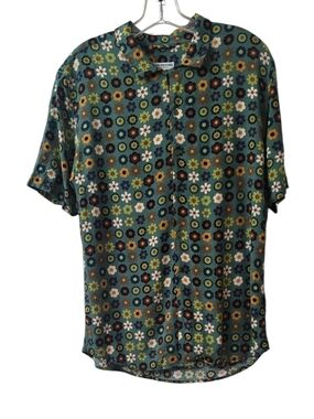 EARTHBOUND Green Floral-Print Short Sleeve Button Down Shirt Size M